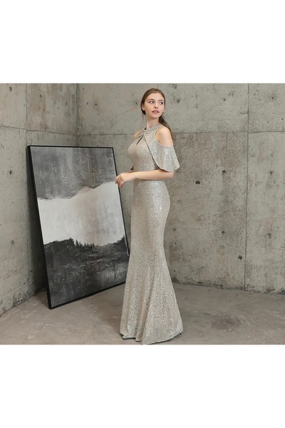 elissaa Halter yaka pul payet abiye elbise