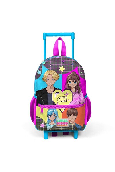 Coral High Міні рюкзак з колесиками, сірий, синій, рожевий, з аніме-принтом, дві кишені, 24037