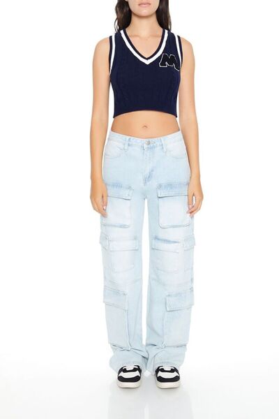 Forever 21 V Yaka Örgü Crop Yelek