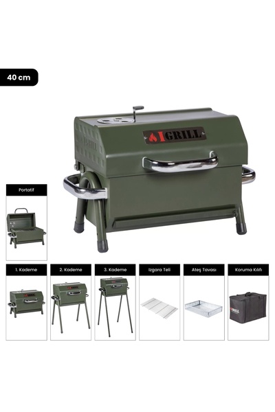 IGRILL Barbekü Cube 402 mm Kömürlü Mangal (Yeşil)