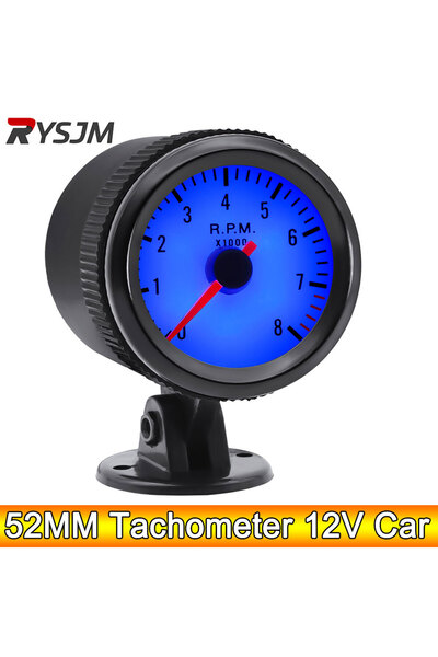 Choice ADQ 52mm Tachometer + Gauge Holder RPM Meter Blue Tacho Gauge 0-8000 RPM Black for 1-8 Cylinder G...