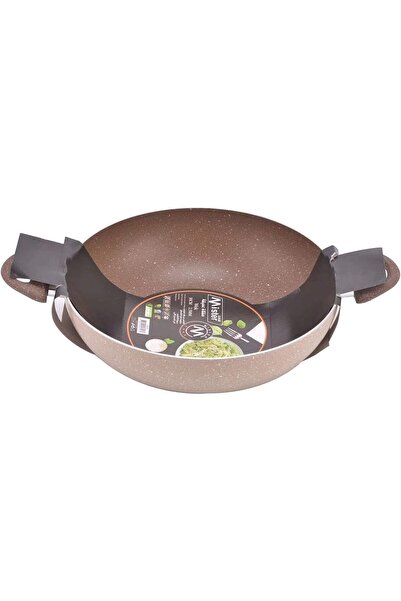 MISTERCOOK مقلاة ووك عميقة غير لاصقة من ماركة ميستر كوك جرانيت، طراز 1153/G/32، مقاس 32 سم، آمنة للغسل في غسالة الأطباق، غير لاصقة، لون بيج