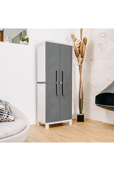 TOOMAX Anniversary 4 Raflı Çok Amaçlı Plastik Dolap 173x65x37 Cm Beyaz - Gri