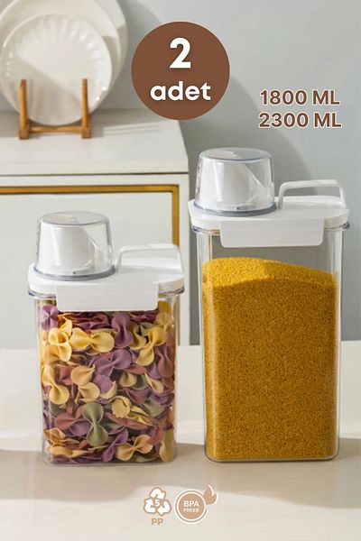 GRİMOR Life 2 Pieces Leak Proof Storage Food Pulses Storage Container - Tea Coffee Storage Box 1800 ml 2300 ml