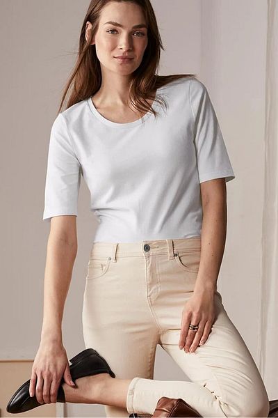 Tchibo Women Crew Neck Solid Short Sleeve Tee, White