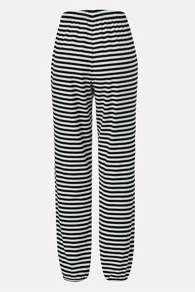 Tchibo Women Drawstring Stripe Pajama Pants, Black
