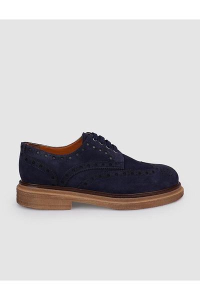 Cabani 100% Genuine Leather Navy Blue Suede Lace-Up Men's Casual Shoes