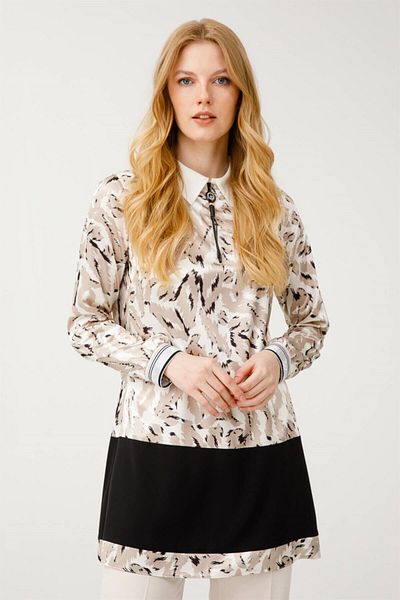 Esswaap Tunica Satin Imprimata Model Frunze Bej