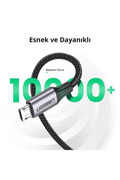Ugreen Örgülü Micro Usb Data Ve Şarj Kablosu Siyah 1 Metre
