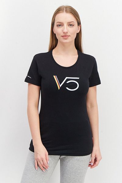 Aston Martin Women Round Neck Short Sleeve Brand Logo T-Shirt, Black