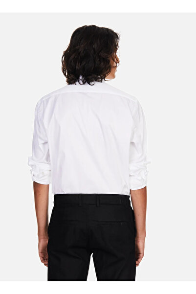 BOSS Erkek Marka Logolu Düğmeli Gömlek Yaka Uzun Kollu Beyaz Gömlek 50522601-100