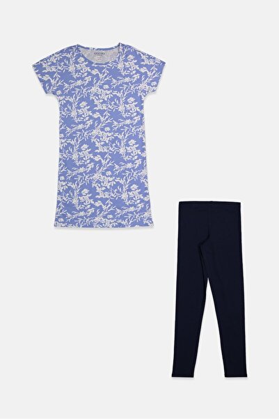 Tchibo طقم بيجامة للبنات مكون من قطعتين بطبعة جرافيكية، باللون الأزرق