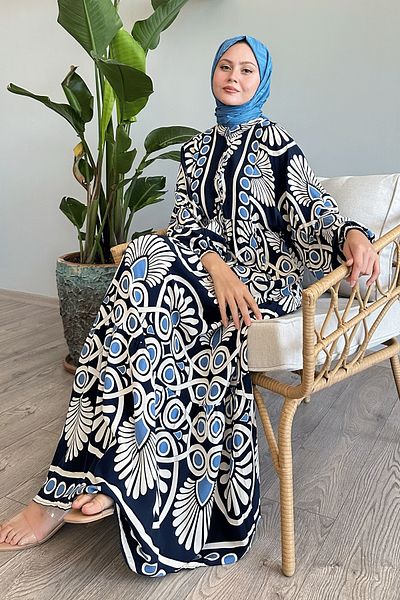 InStyle Rochie din viscoza albastru bleumarin cu buline