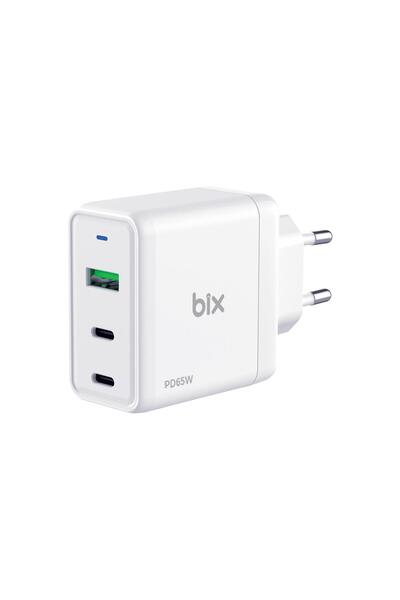Bix 65w Gan Usb Type-c Qc 4.0 Pd 3 Portlu Hızlı Şarj Cihazı Beyaz
