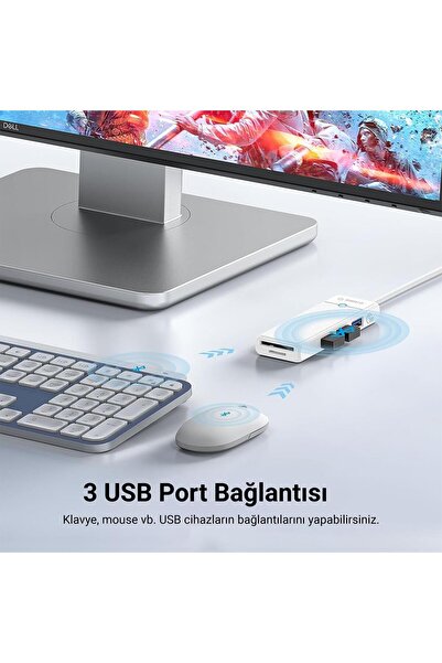 Orico Type-c To 3.0 Tf Sd Kart Okuyucu 3 Portlu Usb 3.0 Çoklayıcı Adaptör Beyaz