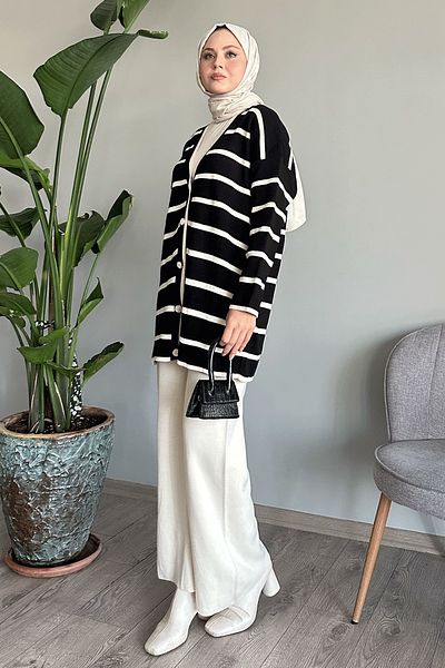 InStyle Cardigan negru cu dungi largi