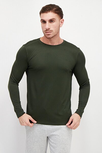 RXB Men Sports Fit Long Sleeves Textured Training T-Shirt, Olive