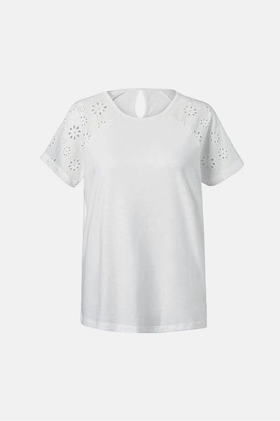 Tchibo Women Short Sleeve Embroidered Top, White