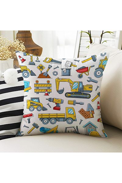 Else Dekor Construction Machinery Truck Pattern Boys Διακοσμητικό κάλυμμα μαξιλαριού ριχτάρι διπλής όψης 43x43cm
