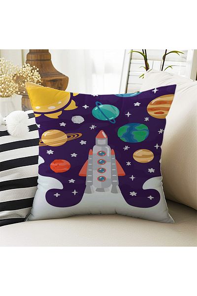 Else Dekor Husă de pernă decorativă cu două fețe pentru copii cu modele de planete navă spațială 43x43cm