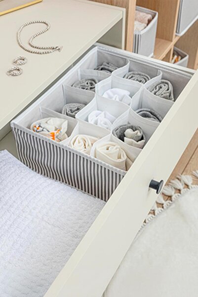 ALAS 31X25X12 Gray Striped Drawer Organizer - 12 Compartments Multi-Purpose