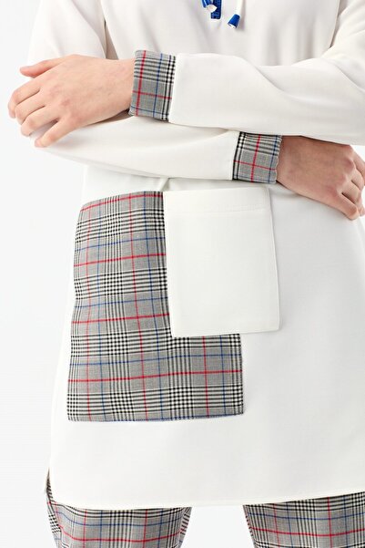 Esswaap Ekose Garnili Kapişonlu Spor Tunik Krem