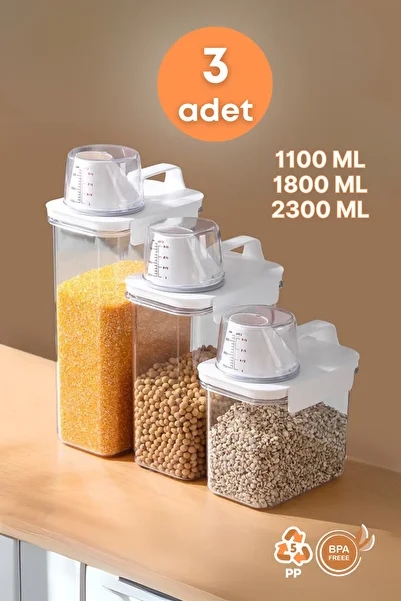 GRİMOR Life 3-Piece Leak-Proof Storage Set - Tea and Coffee Storage Boxes 1100ml 1800ml 2300ml