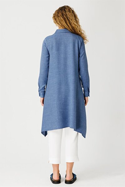 Esswaap Cep Detaylı Asimetrik Kesim Tunik  İndigo