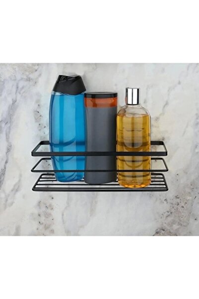 Evistro Banyo Köşe Rafı Lamalı Tek Katlı Siyah Şampuanlık Hem Vidalı Hem Yapı...