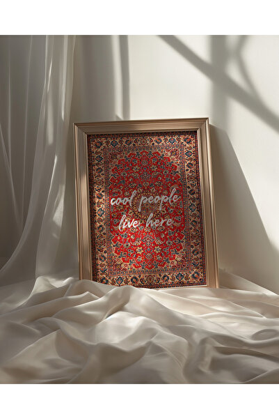 Sweetco Çerçevesiz Poster Cool People Live Here I Eskitme Halı Görünümlü Motto, Tipografik Poster