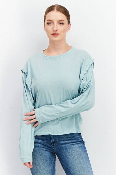 Joie Women Round Neck Long Sleeve Plain T-Shirt, Grey Mist