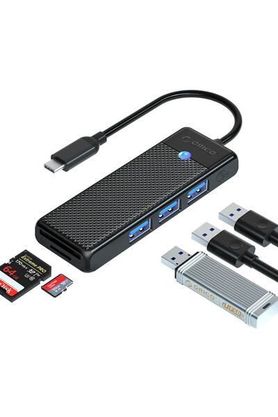 Orico Type-c To 3.0 Tf Sd Kart Okuyucu 3 Portlu Usb 3.0 Çoklayıcı Adaptör Siyah