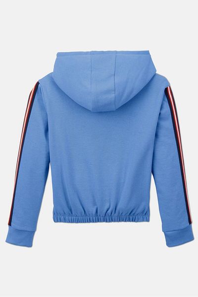Tchibo Kids Girl Plain Elasticized Hem Hooded Sweatshirt, Blue
