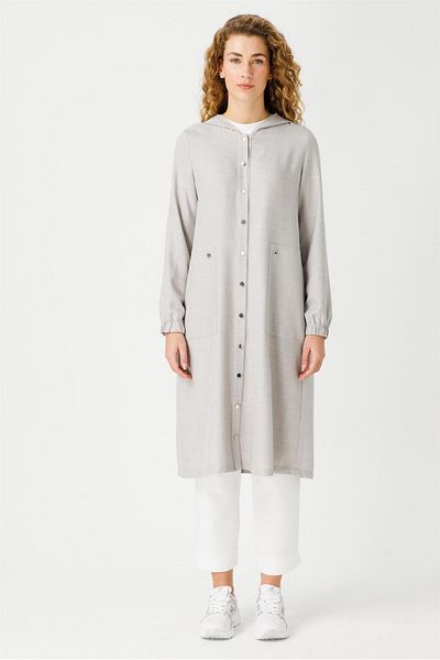 Esswaap Γκρι Savior Tunic - Με μεγάλη τσέπη και λεπτομέρεια με κουκούλα