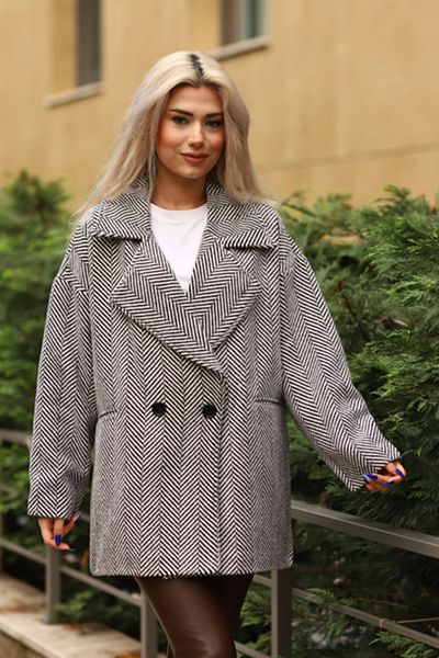 Moda Palmiss Palton supradimensionat cu căptușeală cu model picior de gală pentru femei