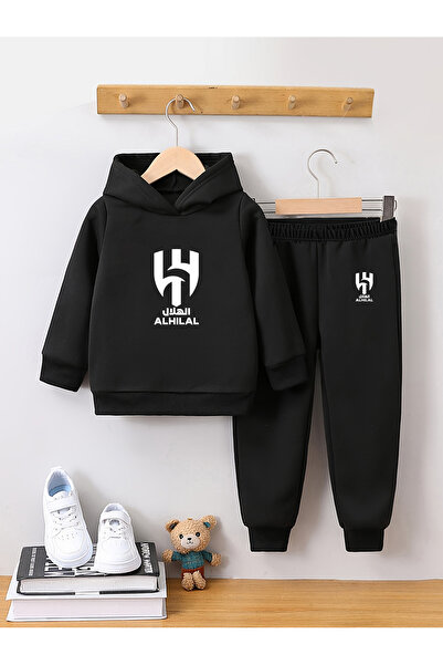 Let's Wear Al-Hilal Sfc Printed Children's Hooded Premium Compact Sweatshirt Tracksuit Set - 2 Piece Sports Set