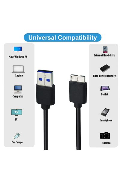BSN كابل USB 3.0 بطول 10 سم من A إلى Micro B، كابل نقل بيانات عالي السرعة يصل إلى 5 جيجابت في الثانية لأجهزة التخزين الخارجية المحمولة
