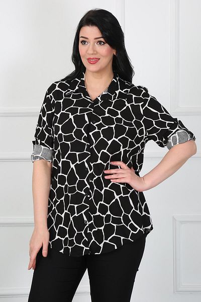 By Alba Collection Tunică de damă, neagră, bumbac, viscoză, cu modele mari