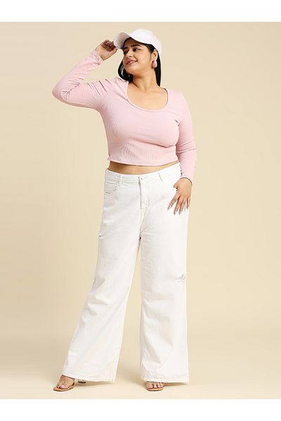 High Star By Styli Plus Wide Leg Light Distress Jeans
