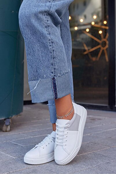 NILUFARR Arens White Gray Genuine Leather Women's Sneakers