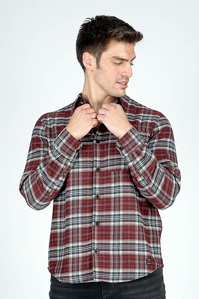 Lee Cooper Ανδρικό υφαντό πουκάμισο με μανίκια Claret Red Phil