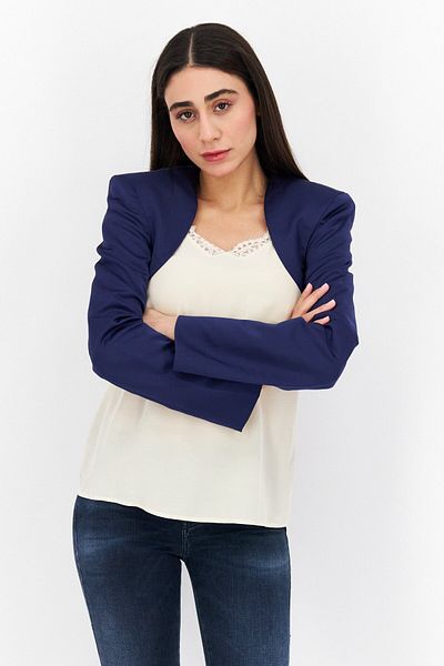 Weworewhat Women Regular Fit Plain Blazer, Navy Blue