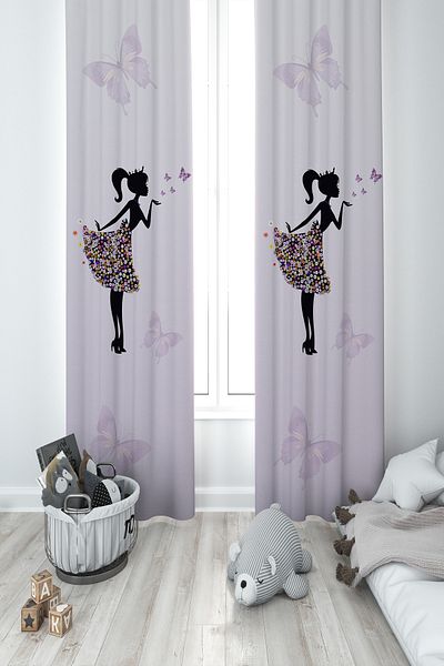 MEKTA HOME BABY AND KIDS ROOM Butterfly Princess Patterned 2 Wings Background Curtain