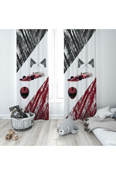 MEKTA HOME Baby and Children's Room Race Car Patterned Background Curtain Mktyfp-019