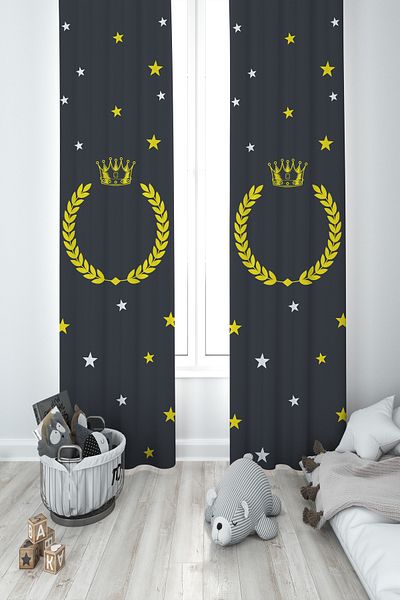 MEKTA HOME BABY AND KIDS ROOM Path and Hopscotch Patterned Anthracite 2 Wing Background Curtain