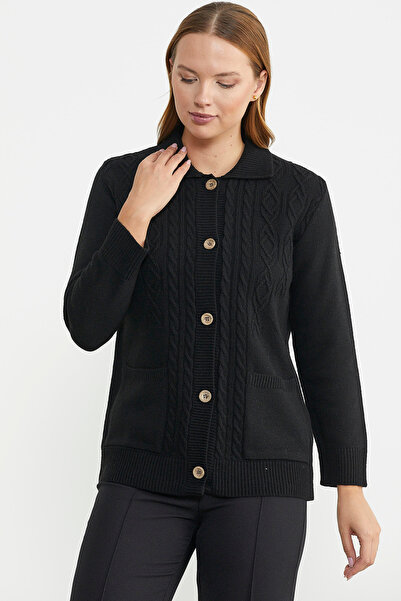 Sementa Buttoned Wool Knitwear Cardigan with Pocket Detail - Black