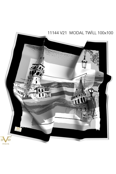 19V69 ITALIA Desenli Modal Twil Seri Seri Eşarp Askısı İle Birlikte 100X100 cm