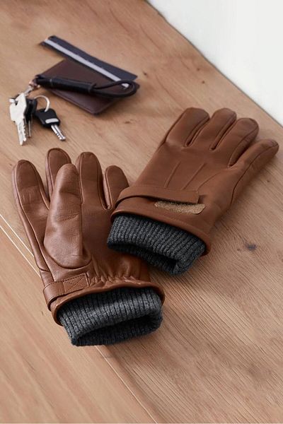 Tchibo Men Leather Gloves, Brown
