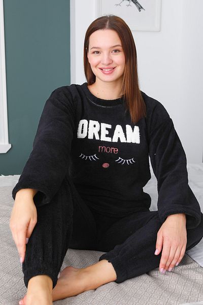 Sude HOMEWEAR Women's Dream More Black Plush Pajamas Set