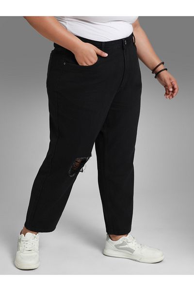 High Star By Styli Plus Ripped High Rise Jeans with Pockets